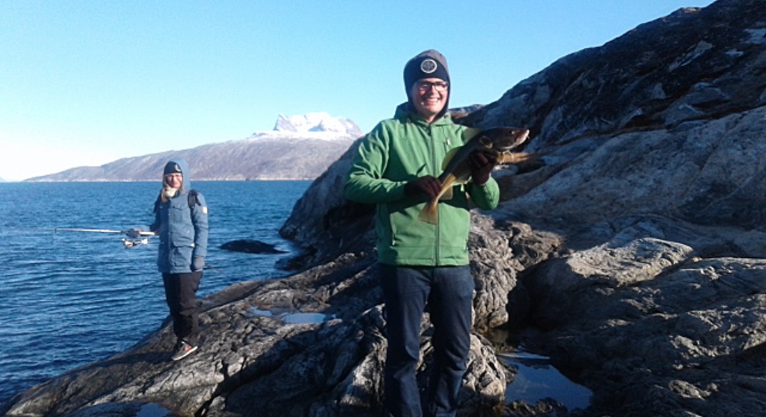 Greenlander’s diet has previously consisted of mainly fat and proteins from fish and reindeer and almost no sugar. This has shaped their way of processing sugar. On the photo, you see Professor Anders Albrechtsen with his colleague Ida Moltke on a fishing trip in Nuuk, Greenland. Photo: Anders Albrechtsen.