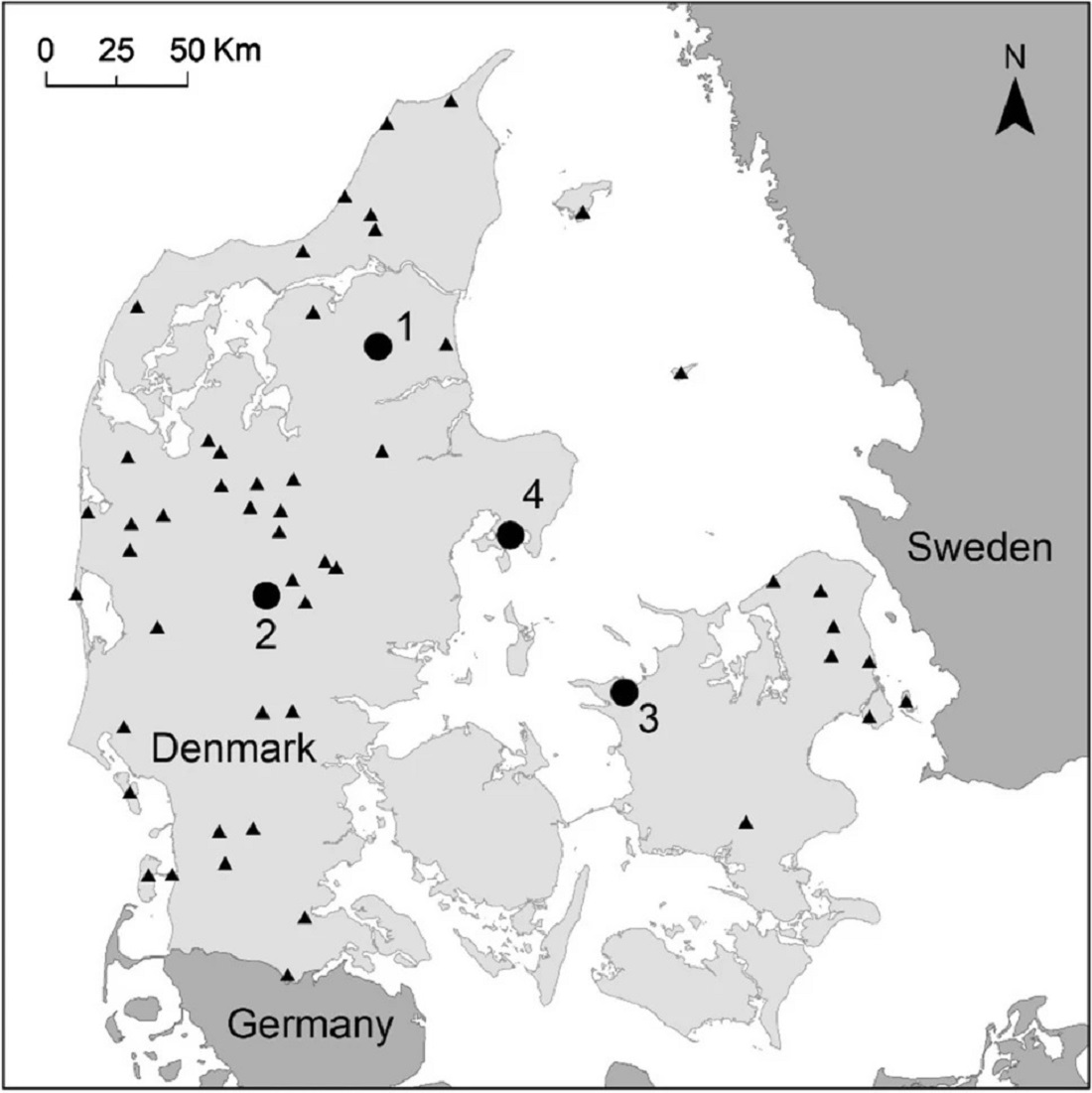 Map showing the four case areas