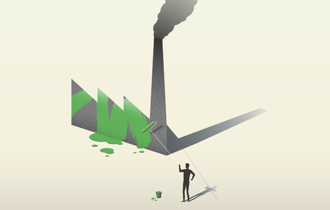 illustration of greenwashing - a factory painted green